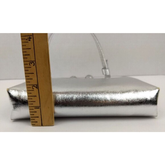 Vintage AFTER FIVE Silver Evening Clutch Hand Bag Rhinestone Orbs Kiss‎ Lock - Picture 15 of 16